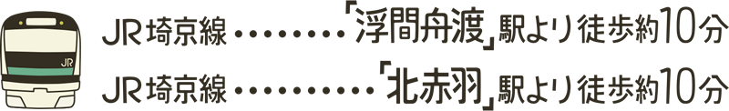 JR埼京線…「浮間舟渡」駅より徒歩約10分／JR埼京線…「北赤羽」駅より徒歩約10分